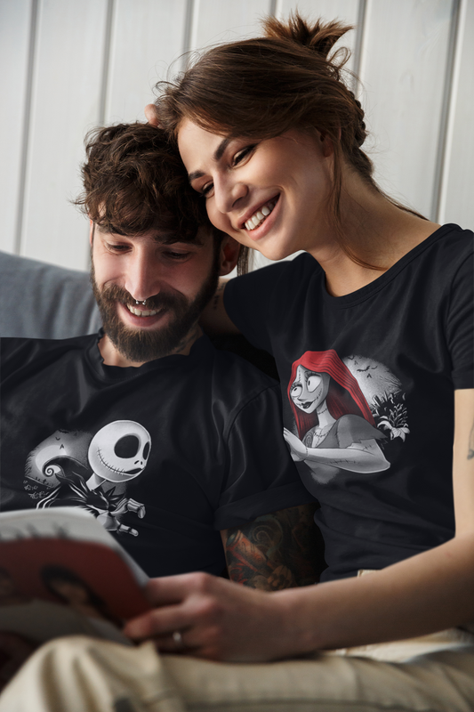 Skeleton Jack & Kally : Half Sleeve Couple T shirts Black