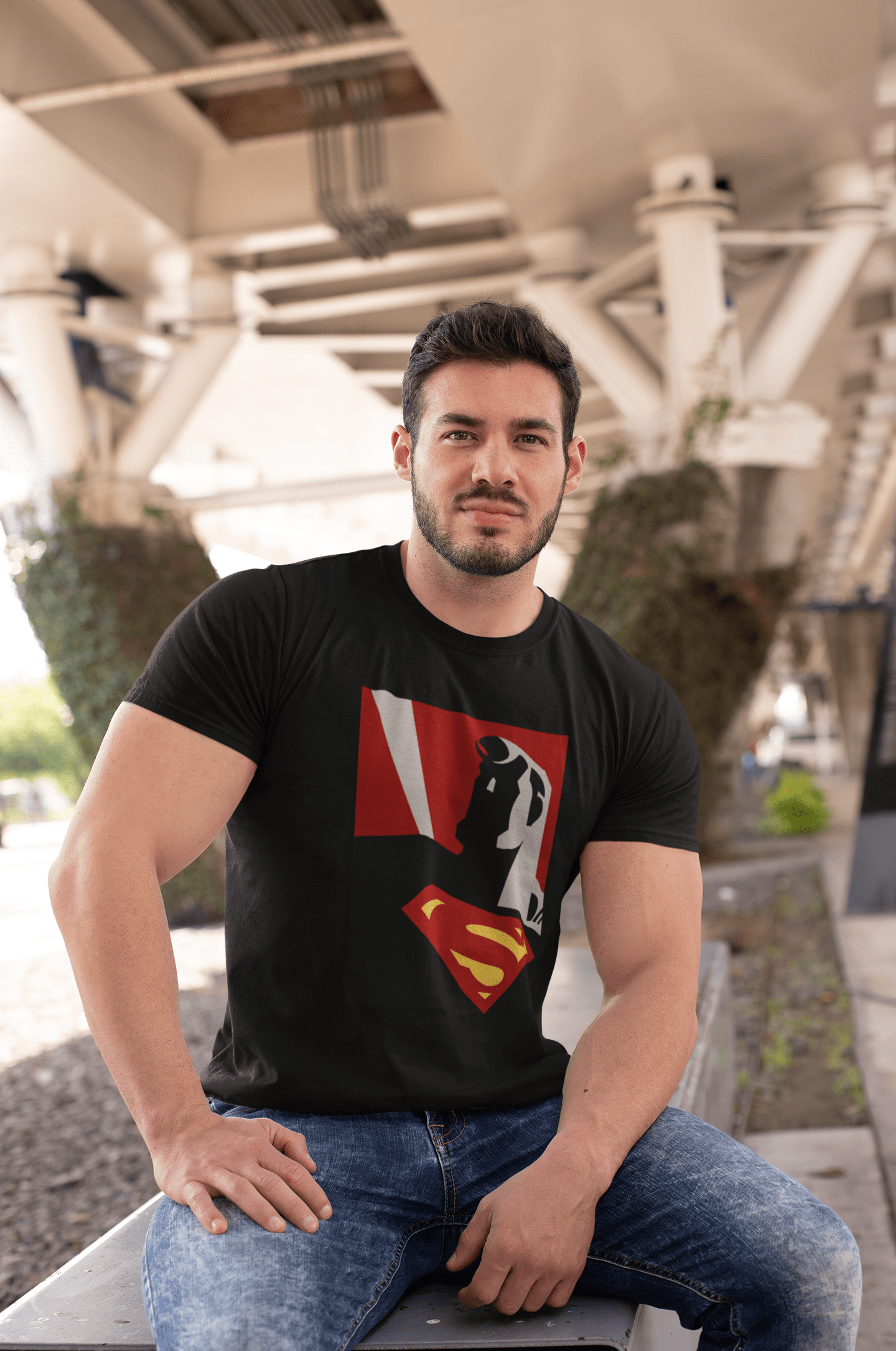 "SUPERMAN" - MAN OF STEEL : HALF-SLEEVE T-SHIRTS BLACK