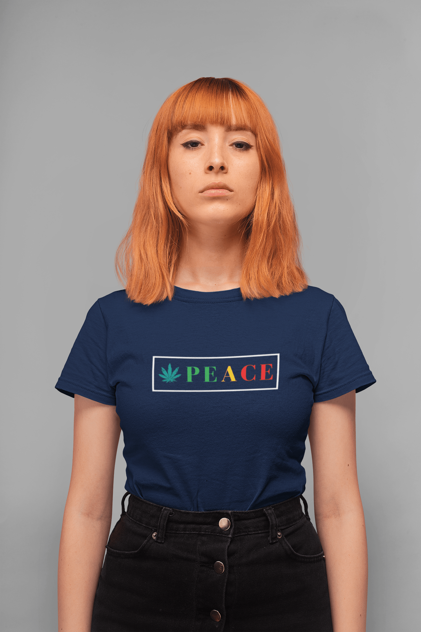 "PEACE"- HALF-SLEEVE T-SHIRTS. NAVY BLUE