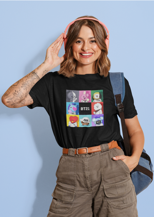 BT21 GANG : BTS - HALF-SLEEVE T-SHIRTS BLACK