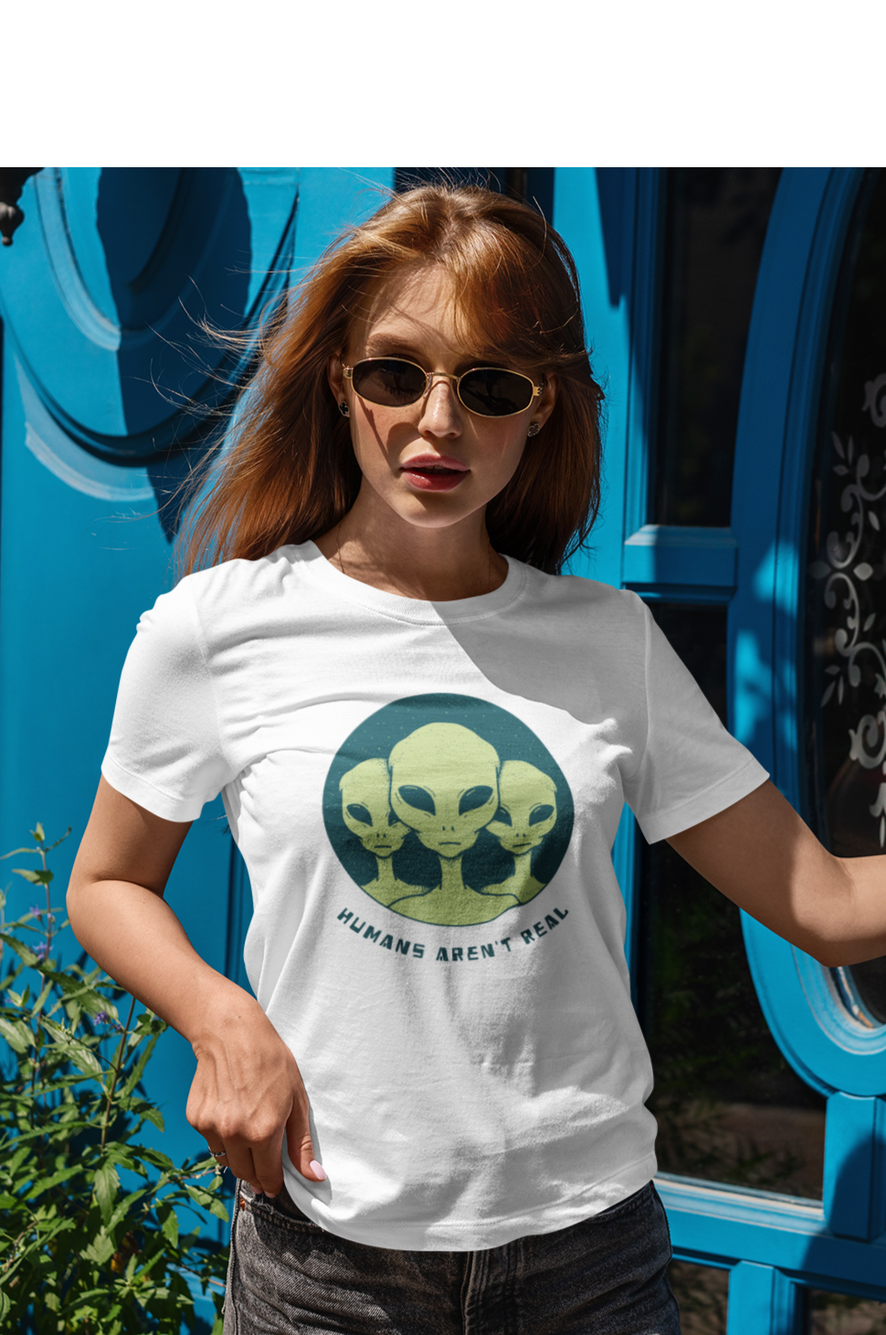 HUMANS AREN'T REAL : ALIEN & SPACE- HALF-SLEEVE T-SHIRTS WHITE