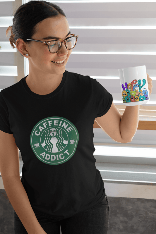 "CAFFEINE ADDICT" - HALF-SLEEVE T-SHIRTS BLACK