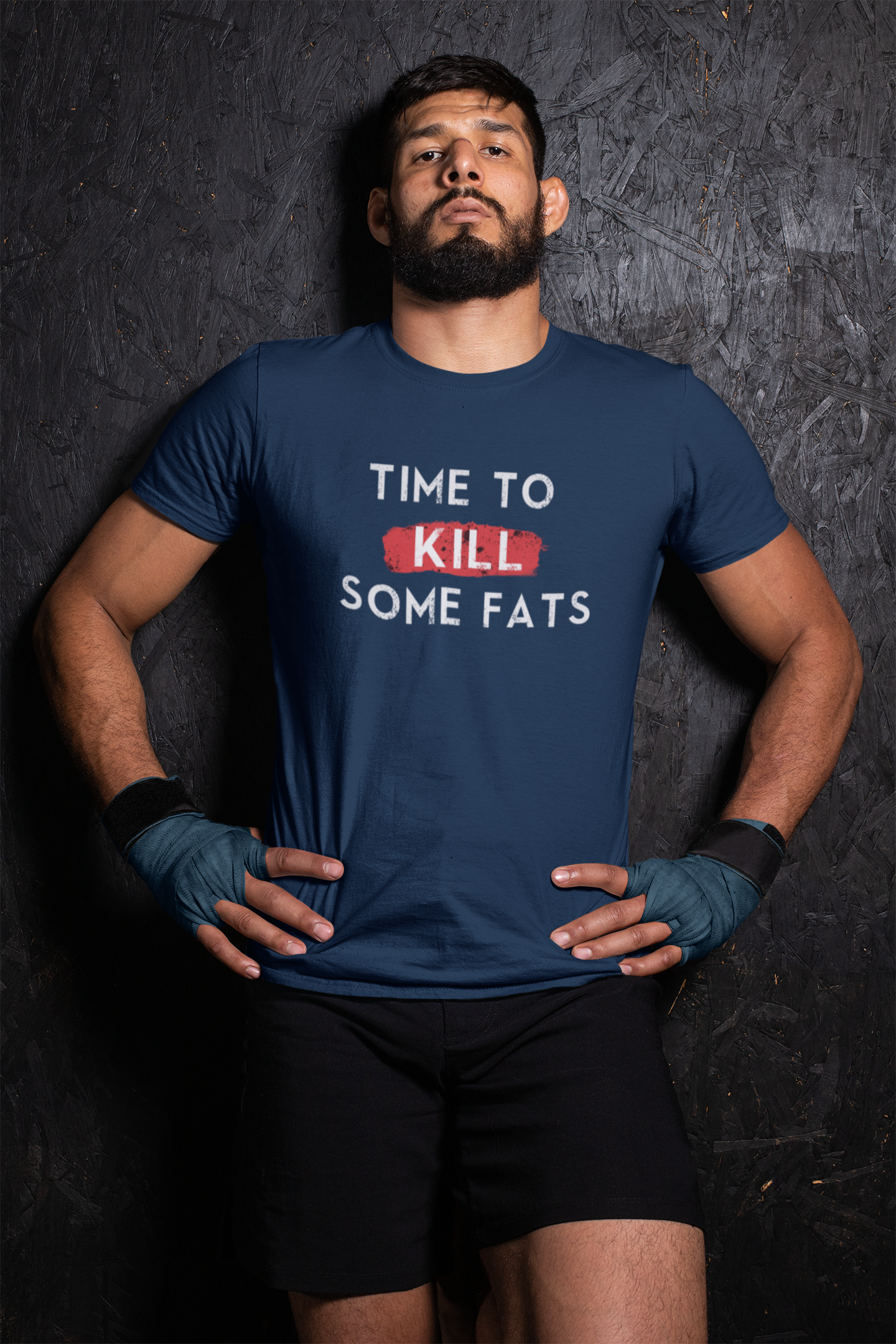 "TIME TO KILL SOME FAT" - HALF-SLEEVE T-SHIRTS NAVY BLUE