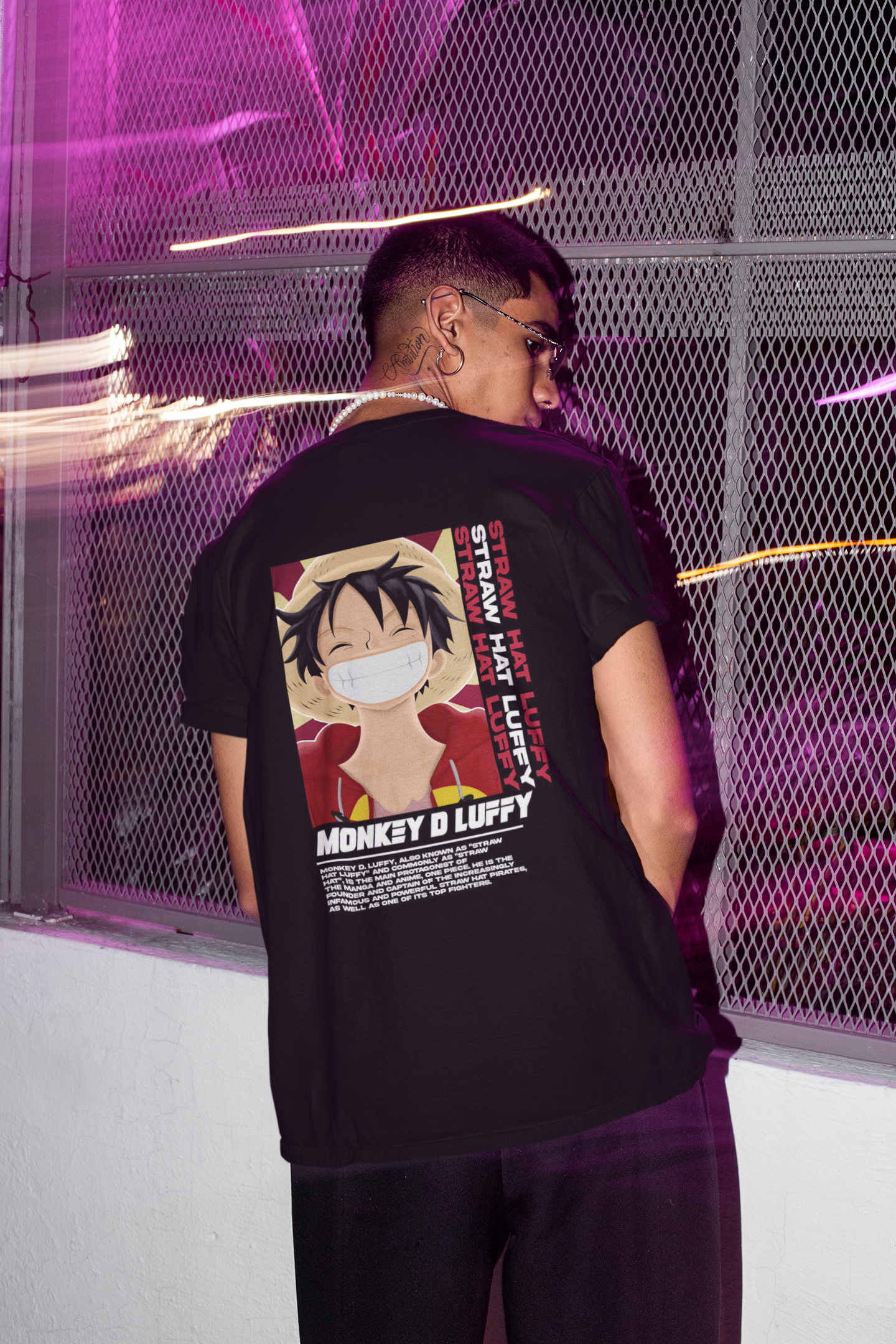 The Pirate King- Monkey D Luffy- (Double Sided Print): Anime- Regular Fit T-Shirts BLACK