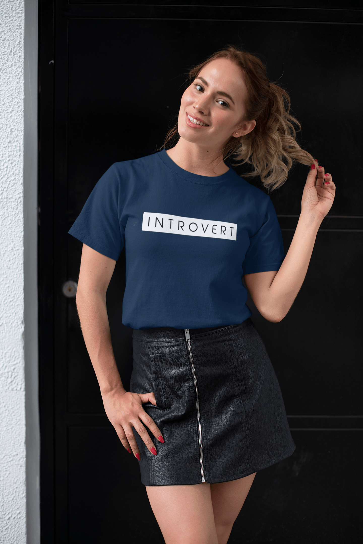 Introvert : Unisex Half-Sleeve T-Shirt. NAVY BLUE