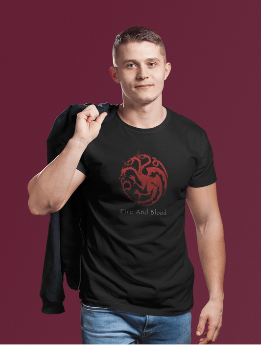 "BLOOD AND FIRE-GAME OF THRONES" - HALF SLEEVE T-SHIRTS BLACK