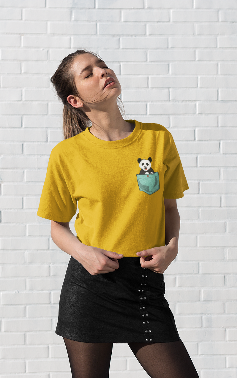 Cute Panda Half-Sleeve Pocket Design T-Shirts