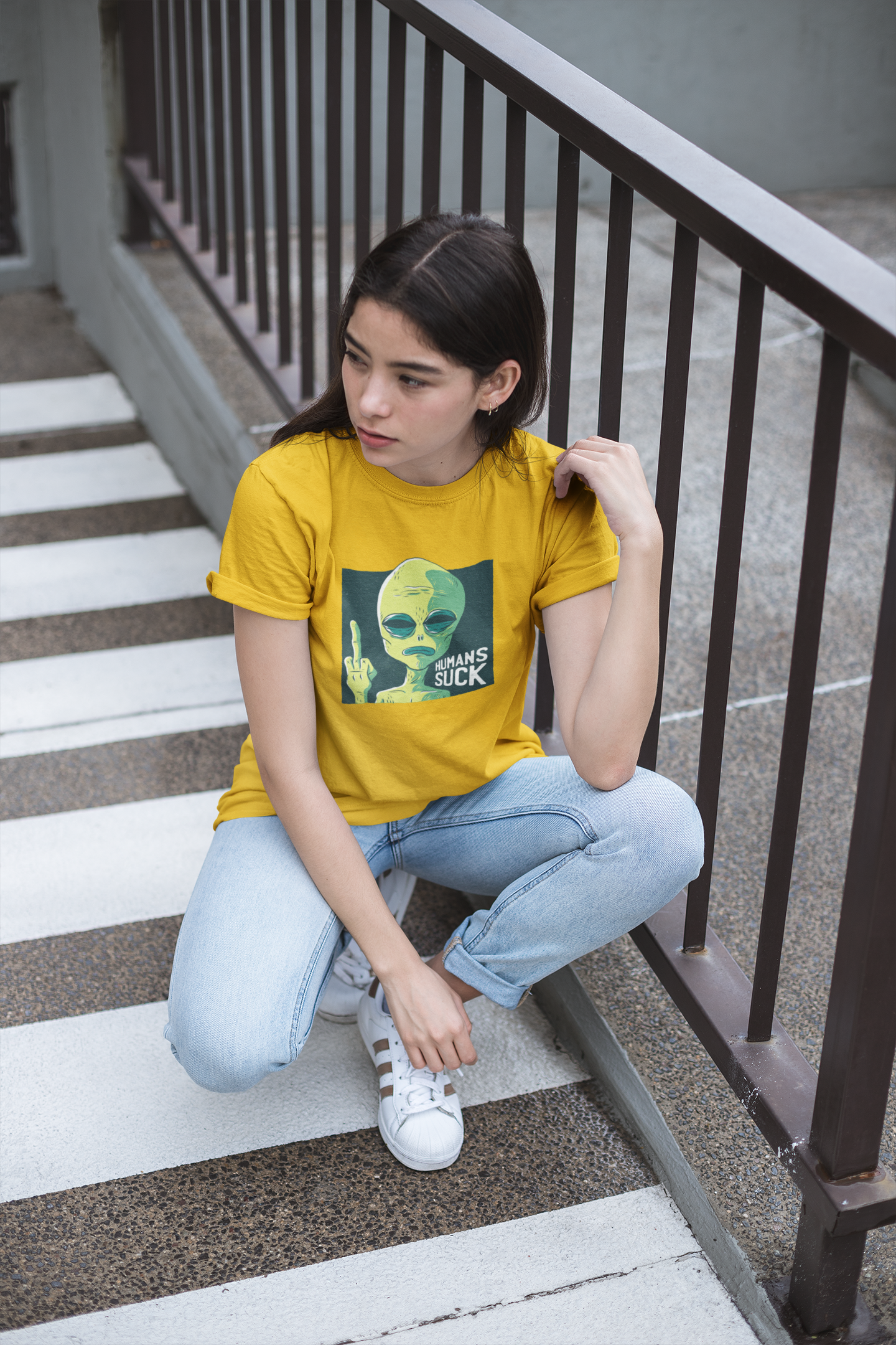 HUMAN SUCKS : ALIEN & SPACE- HALF-SLEEVE T-SHIRTS YELLOW