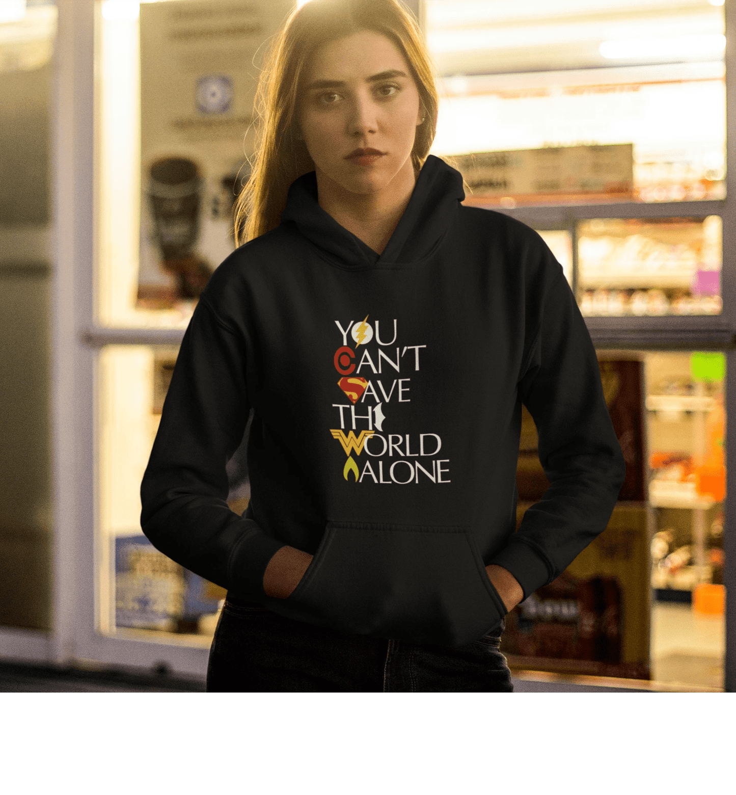 YOU CAN'T SAVE THE WORLD ALONE - WINTER HOODIES BLACK